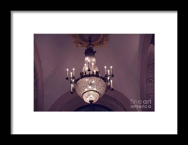 French Chandeliers Framed Print featuring the photograph Paris Crystal Chandelier Lavender Mauve Sparkling Chandelier Art Deco - Paris Crystal Chandeliers by Kathy Fornal