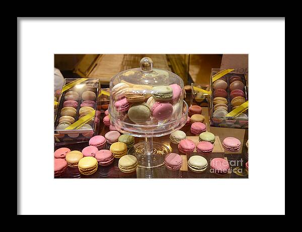 Paris Macarons Framed Print featuring the photograph Paris Macarons Patisserie Bakery - Paris Macarons Desserts Food Photography by Kathy Fornal