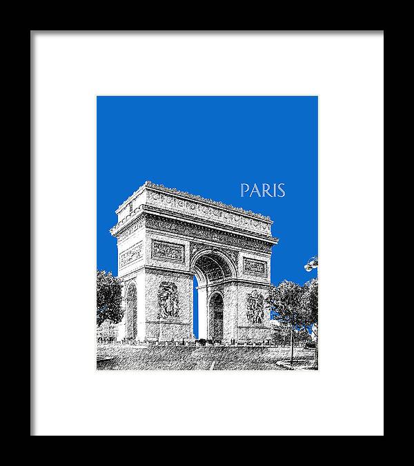 Architecture Framed Print featuring the digital art Paris Skyline Arc de Triomphe - Blue by DB Artist