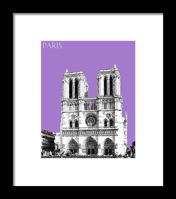 Architecture Framed Print featuring the digital art Paris Skyline Notre Dame Cathedral - Violet by DB Artist