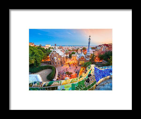Architecture Framed Print featuring the photograph Park Guell in Barcelona - Spain by Luciano Mortula