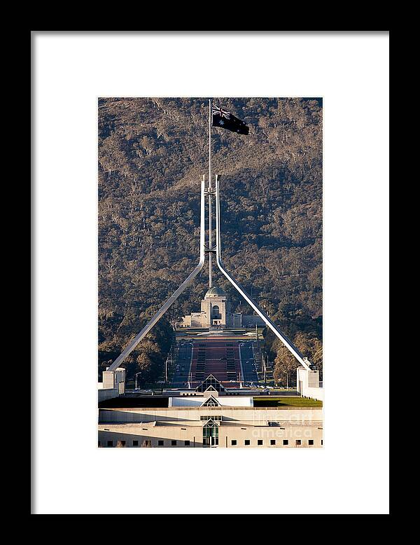 Australia Framed Print featuring the photograph Parliament and war memorial australia by Steven Ralser