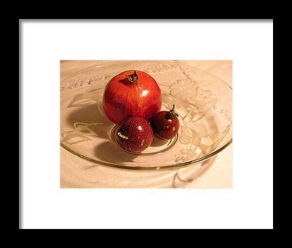 Art Framed Print featuring the photograph Passion fruit and pomegranate by Julianne Felton