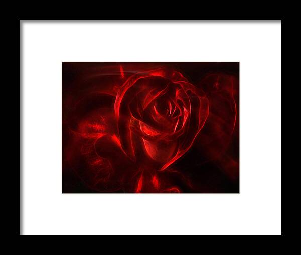 Abstract Realism Framed Print featuring the digital art Passion Rose Bathed In Red - Abstract Realism by Georgiana Romanovna