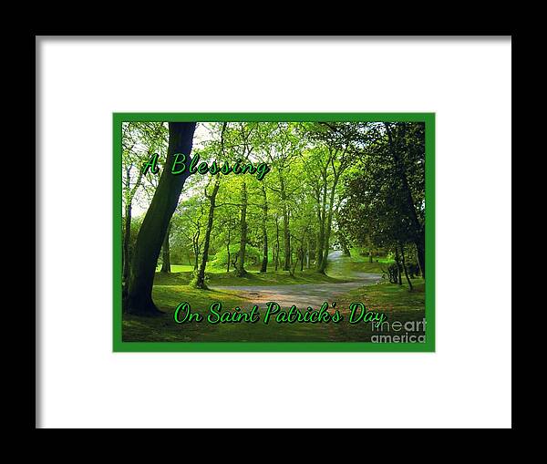 Trees Framed Print featuring the photograph Pathway Saint Patrick's Day Greeting by Joan-Violet Stretch