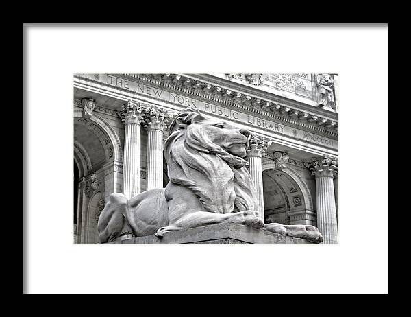 New York Public Library Framed Print featuring the photograph Patience The NYPL Lion by Susan Candelario