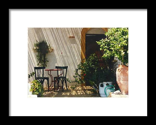 Greek Framed Print featuring the photograph Patio in the Shade Kos Greece by Nigel Radcliffe