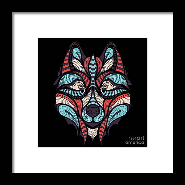Cunning Framed Print featuring the digital art Patterned Colored Head Of The Wolf by Sunny Whale
