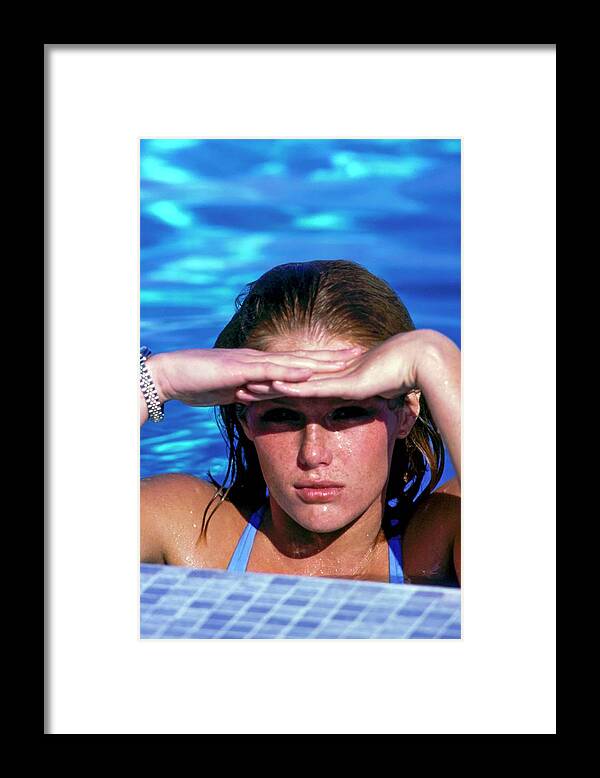 Swimwear Framed Print featuring the photograph Patti Hansen In A Swimming Pool by Arthur Elgort
