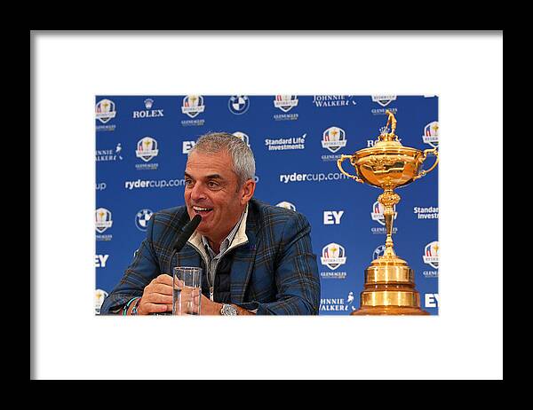 People Framed Print featuring the photograph Paul McGinley Press Conference - 2014 Ryder Cup by Mike Ehrmann
