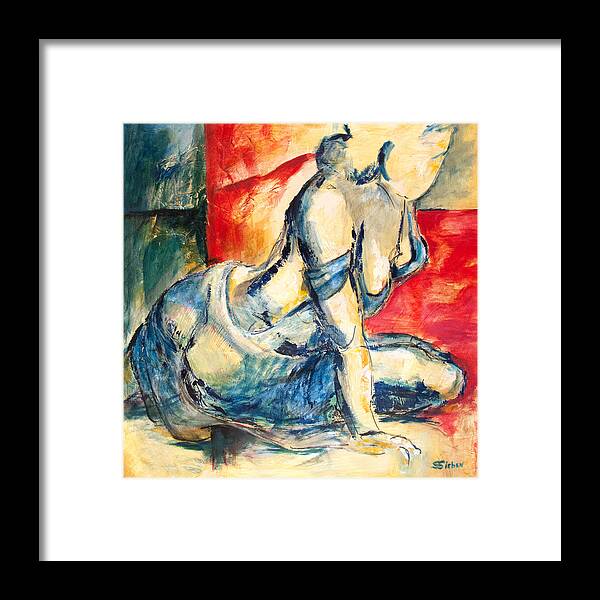 Abstract Framed Print featuring the painting Pause by Sharon Sieben