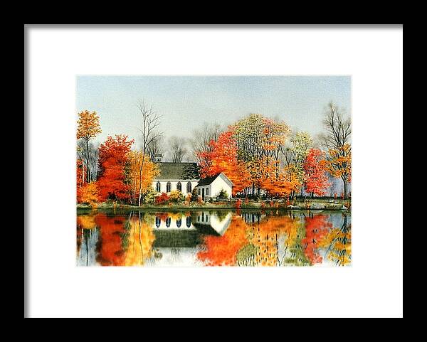 Autumn Framed Print featuring the painting Peaceful Reflections by Conrad Mieschke