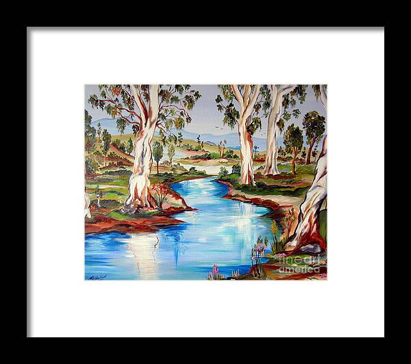 Australia Framed Print featuring the painting Peaceful River In The Australian Outback by Roberto Gagliardi