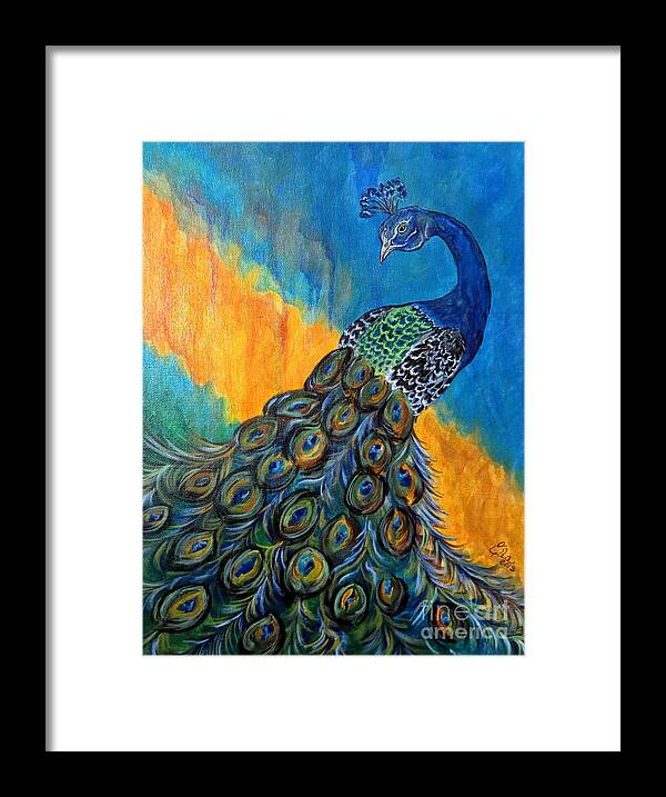 Peacock Framed Print featuring the painting Peacock Waltz #3 by Ella Kaye Dickey
