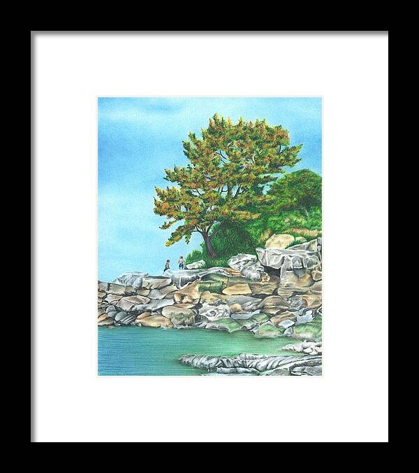 Early Fall Framed Print featuring the drawing Peaks Island by Troy Levesque