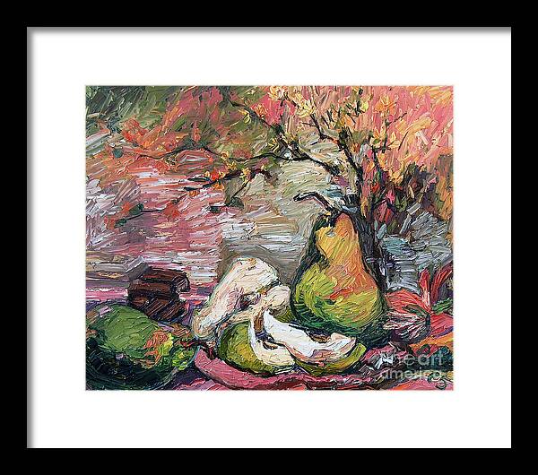 Pears Framed Print featuring the painting Pears and Chocolate Still Life by Ginette Callaway