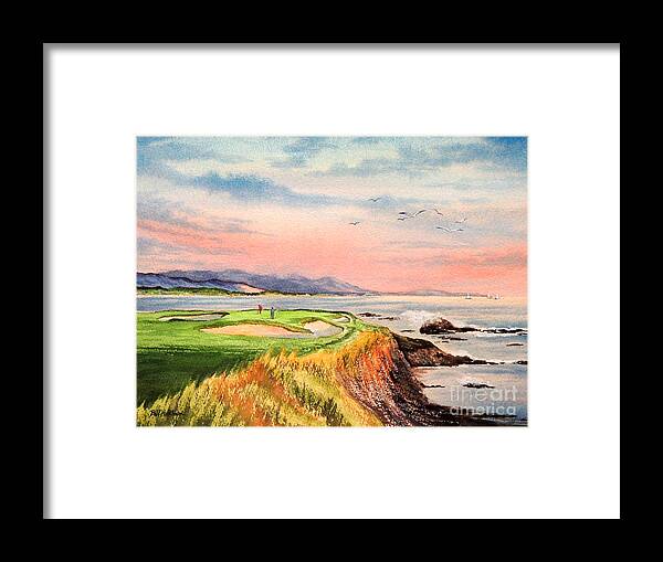 Golf Course Paintings Framed Print featuring the painting Pebble Beach Golf Course Hole 7 by Bill Holkham