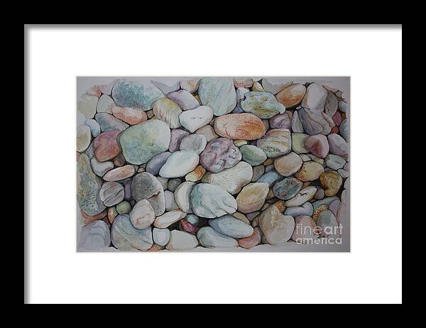Pebbles Framed Print featuring the painting Pebbles by Yvonne Ayoub