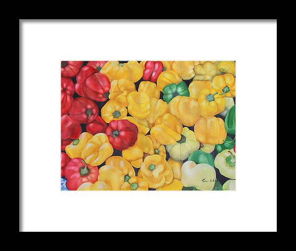 Produce Framed Print featuring the painting Peck of Peppers Watercolor by Kimberly Walker