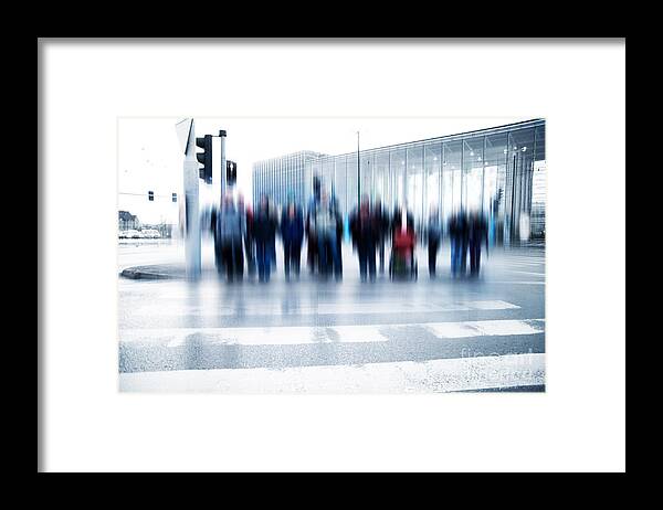 Action Framed Print featuring the photograph Pedestrian crossing rush. by Michal Bednarek