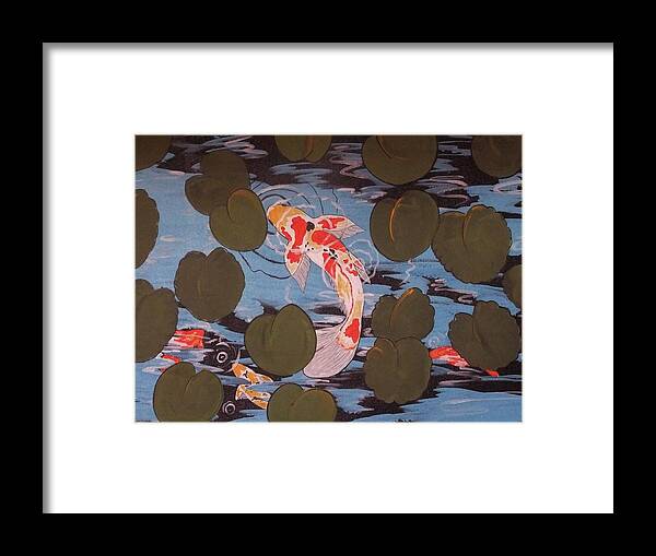 Koi Framed Print featuring the painting Peeking KOI by Cindy Micklos