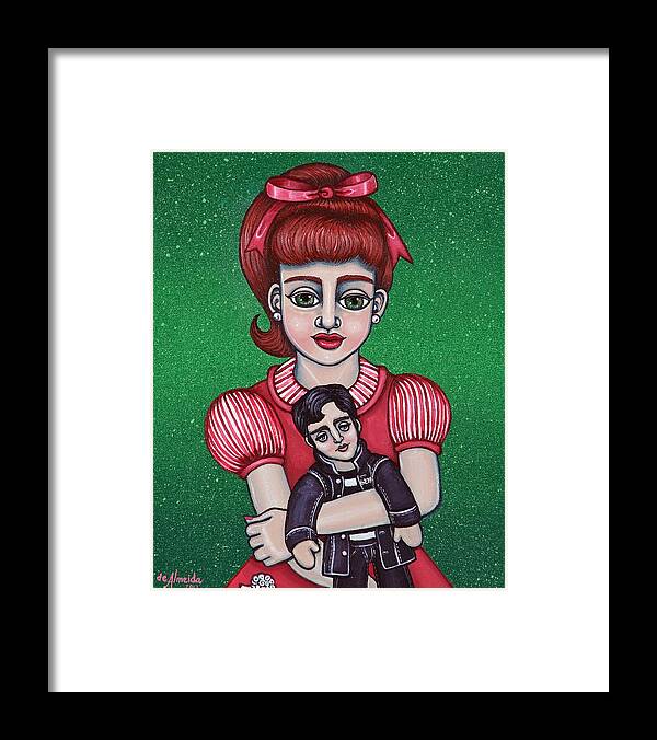 1950s Framed Print featuring the painting Peggy Sue Holding The King by Victoria De Almeida