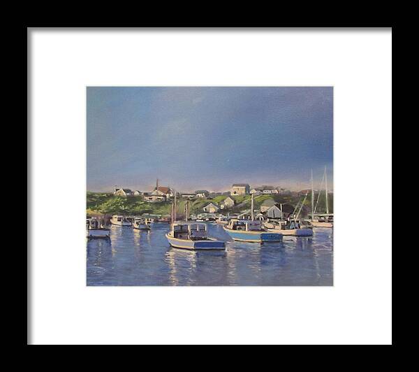 Boats Framed Print featuring the painting Peggys Cove by David Zimmerman