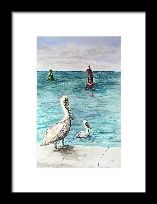 Ocean Framed Print featuring the painting Pelican by Janis Lee Colon