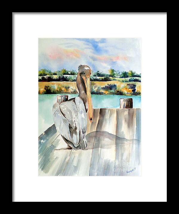 Pelican Painting Framed Print featuring the painting Pelican with an Attitude by Kandyce Waltensperger