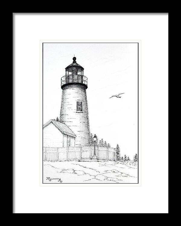 Lighthouse Framed Print featuring the drawing Pemaquid Point Lighthouse by Mariarosa Rockefeller