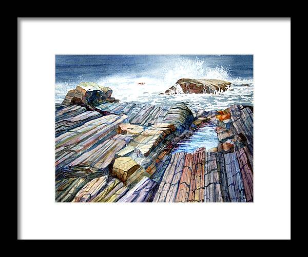 Maine Framed Print featuring the painting Pemaquid Rocks by Roger Rockefeller