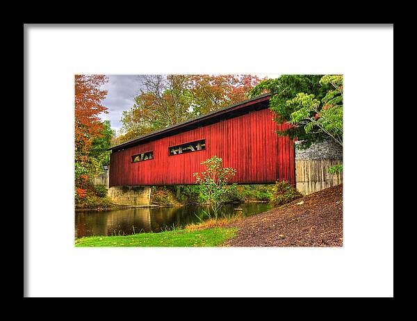 Bowmansdale Covered Bridge Framed Print featuring the photograph Pennsylvania Country Roads - Bowmansdale - Stoner Covered Bridge Over Yellow Breeches Creek - Autumn by Michael Mazaika