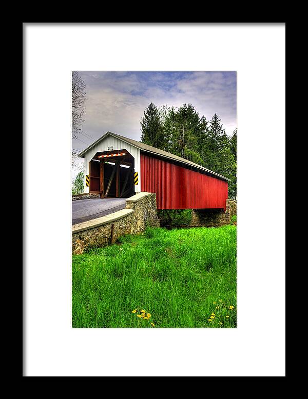 Forry's Mill Covered Bridge Framed Print featuring the photograph Pennsylvania Country Roads - Forry's Mill Covered Bridge - Lancaster County Spring No. 2 by Michael Mazaika