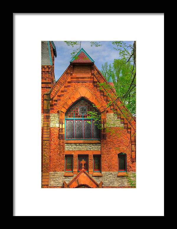 Mary Dixon Memorial Chapel Framed Print featuring the photograph Pennsylvania Country Roads - Mary Dixon Memorial Chapel-Close1 at Linden Hall - Lititz by Michael Mazaika