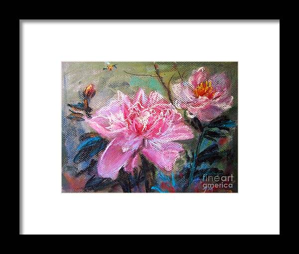 Peony Framed Print featuring the pastel Peony by Jieming Wang