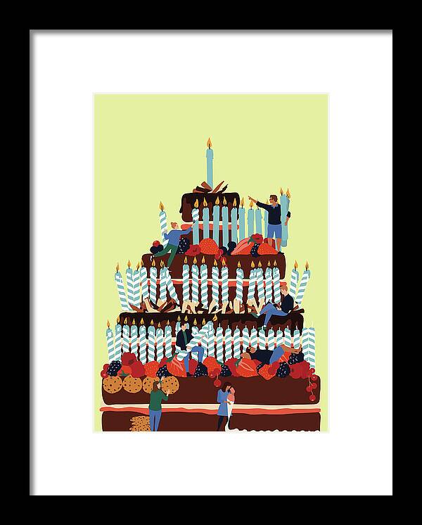 20-24 Years Framed Print featuring the photograph People Decorating Huge Birthday Cake by Ikon Images