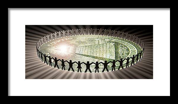 Photography Framed Print featuring the photograph People In Circle Around Money by Panoramic Images