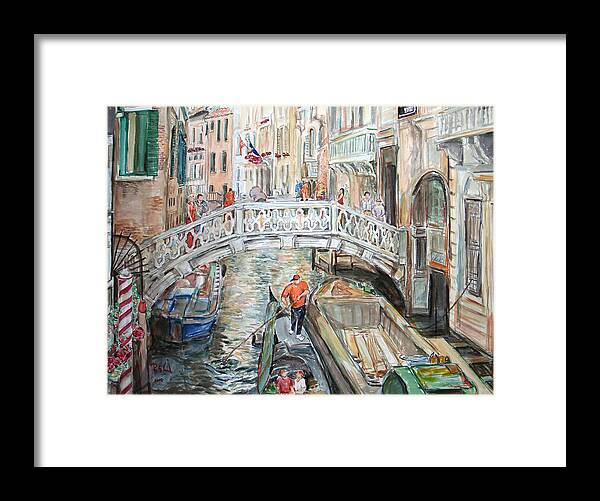 Italy Framed Print featuring the painting People in Venice by Becky Kim