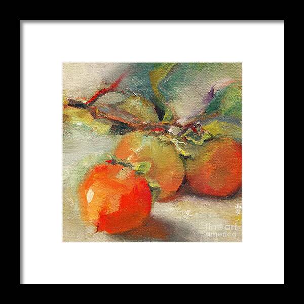 Fruit Framed Print featuring the painting Persimmons by Michelle Abrams