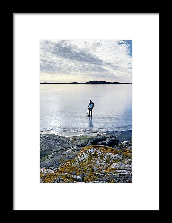 Archipelago Framed Print featuring the photograph Person Skating At Frozen Sea by Johner Images