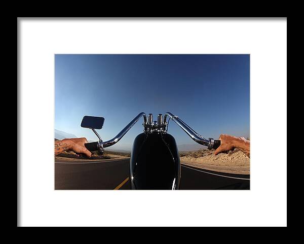 Empty Framed Print featuring the photograph Perspective of Motorcycle Rider from the Seat by Skodonnell