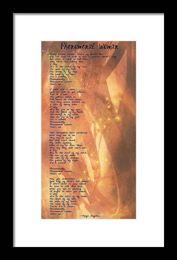 Wright Framed Print featuring the digital art Phenomenal Woman by Paulette B Wright