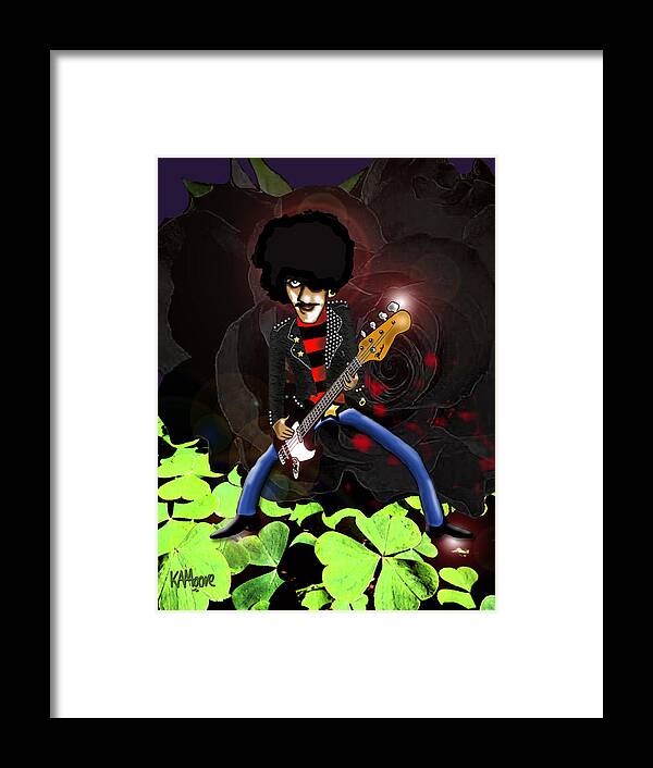 Phil Lynott Framed Print featuring the drawing Phil Lynott of Thin Lizzy by Kev Moore