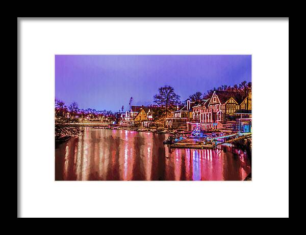 Boathouse Framed Print featuring the photograph Philadelphia - Boathouse Row at Night Time by Bill Cannon