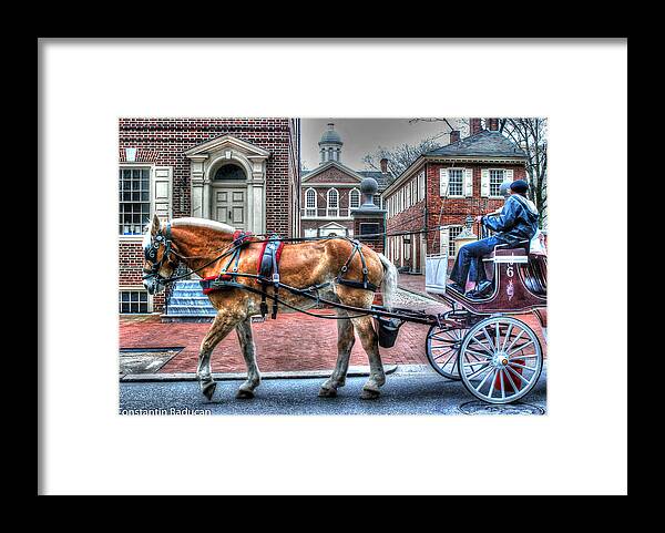 Philadelphia Framed Print featuring the photograph Philadelphia Carpenter's Hall front view and horse by Constantin Raducan