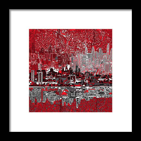 Philadelphia Skyline Framed Print featuring the painting Philadelphia Skyline Abstract 4 by Bekim M