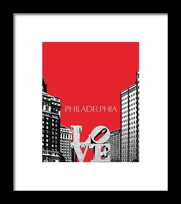 Architecture Framed Print featuring the digital art Philadelphia Skyline Love Park - Red by DB Artist