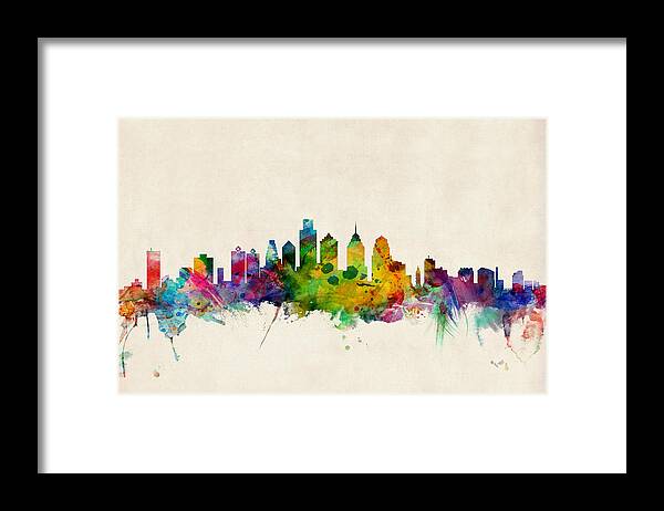 Watercolour Framed Print featuring the digital art Philadelphia Skyline by Michael Tompsett