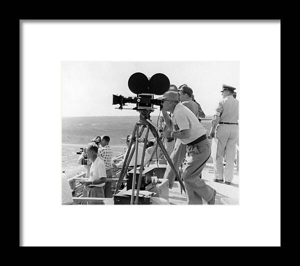 1958 Framed Print featuring the photograph Photographers Filming An Event by Underwood Archives