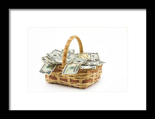 Money Framed Print featuring the photograph Picnic Basket Full Of Money by Keith Webber Jr